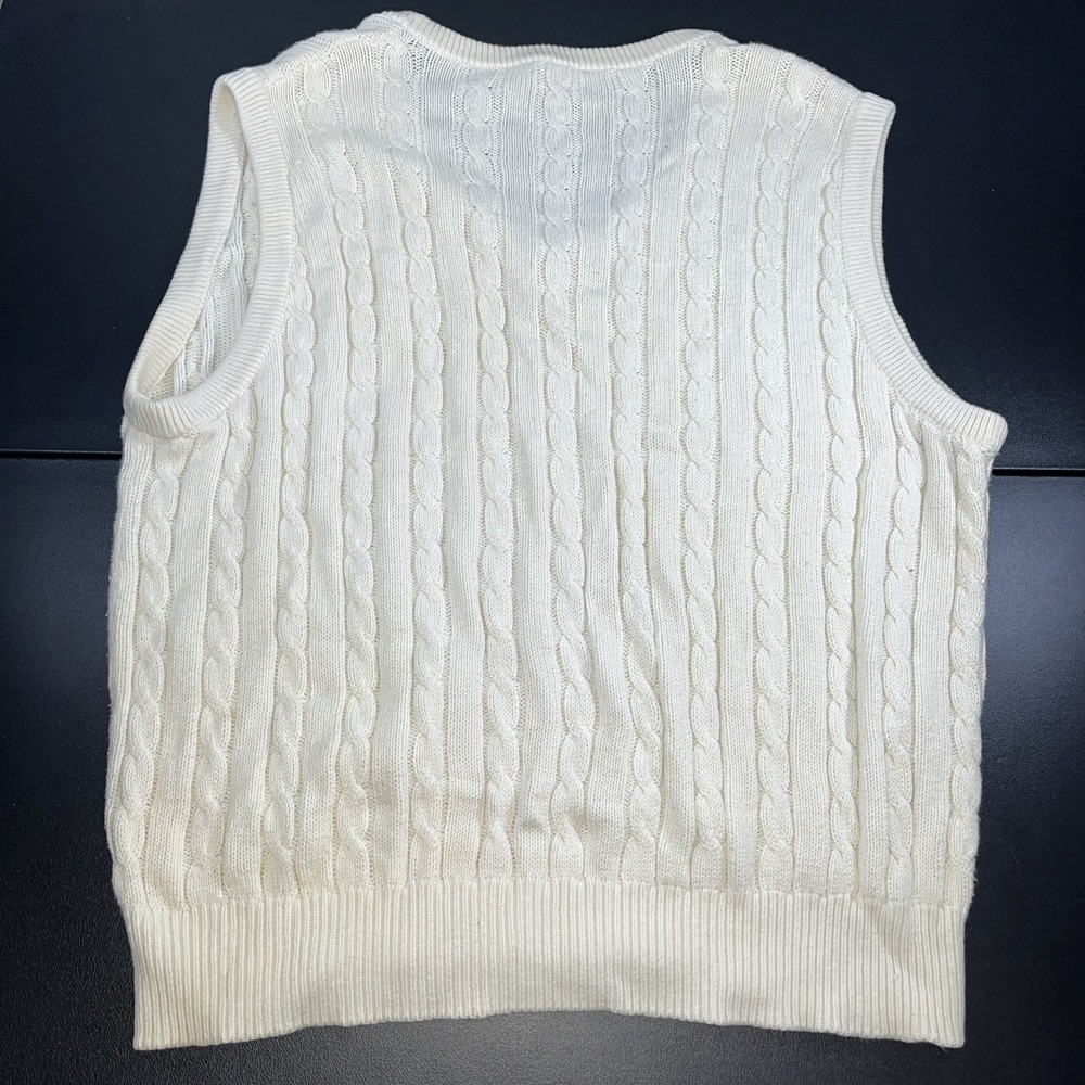 Vintage Lord Jeff Mens Sweater Vest Cable Knit Front Vintage Size XL Cream White - Picture 4 of 4